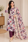 Lavender Blossom: 3-Piece Floral Print Kurta, Pant & Dupatta Set