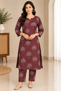 Women’s Maroon Palm Print Straight Kurta & Pant Set