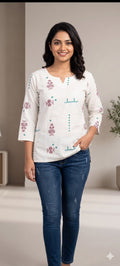 White Printed Casual Top