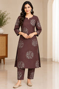 Women’s Mauve Printed Kurta Set with Dupatta – Elegant Ethnic Wear