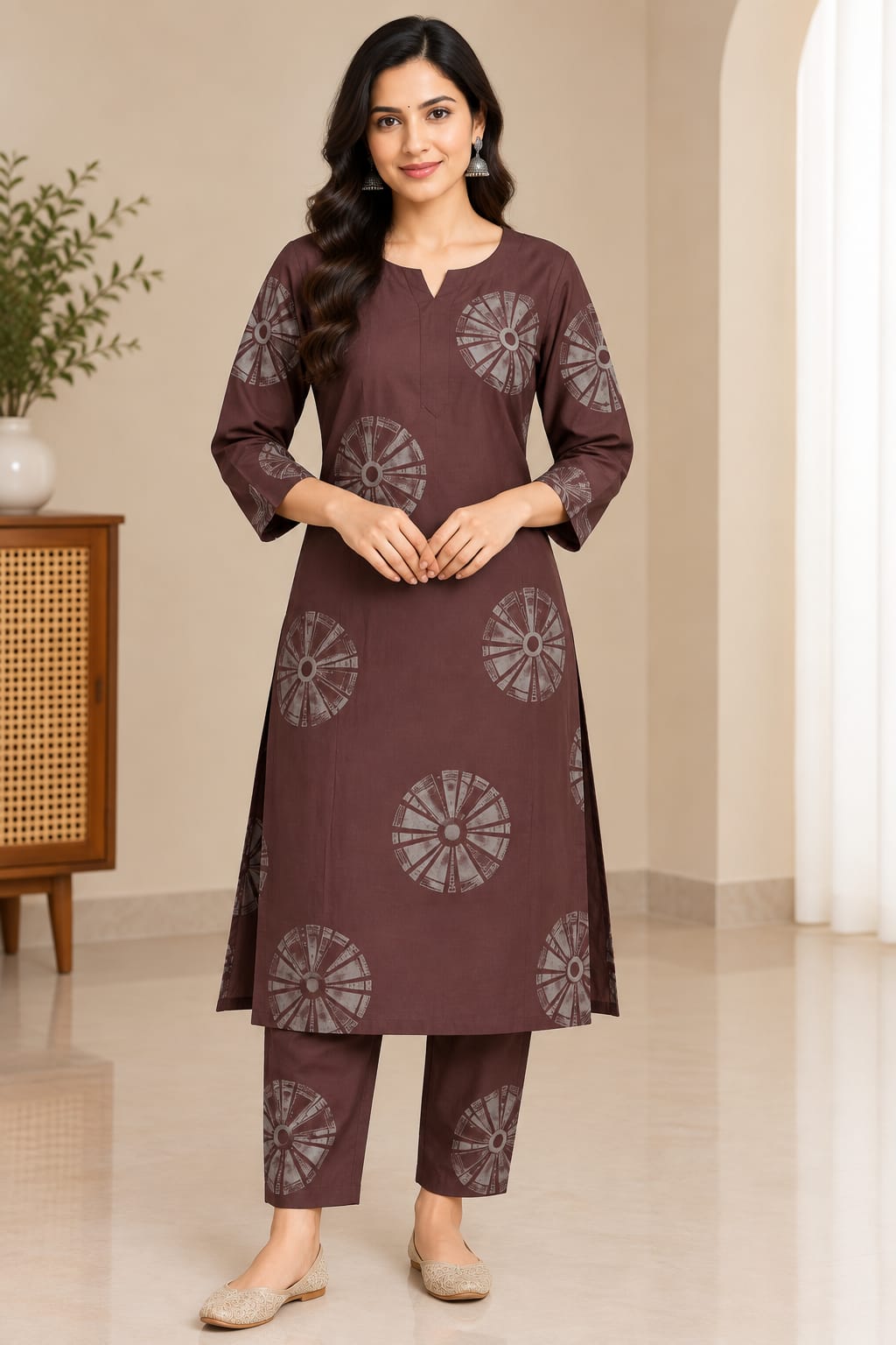 Women’s Mauve Printed Kurta Set with Dupatta – Elegant Ethnic Wear