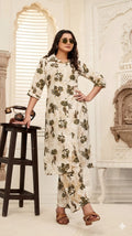 Ladies Cotton-Printed Long Tunic and Palazzo Co-ord Set