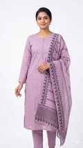 Dusty Lavender Cotton Straight Kurta Pant with Printed Dupatta Set