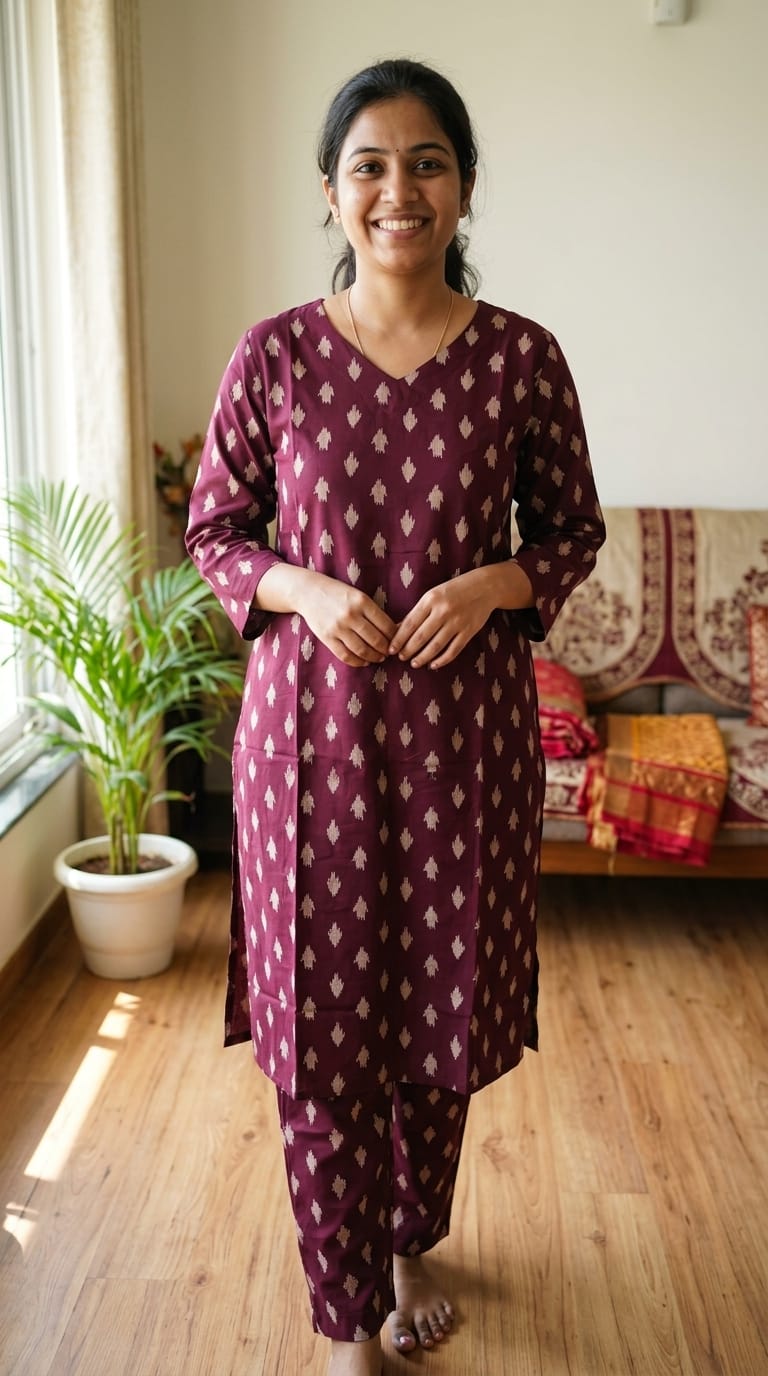 Women's Cotton Printed Kurta Pant Set – Maroon