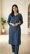Striped Kurta Pant Set – Navy Blue