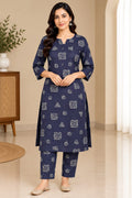 Midnight Bloom: 2-Piece Ethnic Printed Kurta & Pant Set